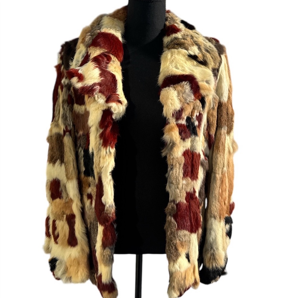 Vintage multi-color patchwork coat made from rabbit fur in a very rare colorway